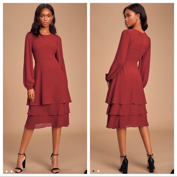 Lulus Dresses & Skirts - Lulu's Crystal Clear Wine Long Sleeve Midi Dress M